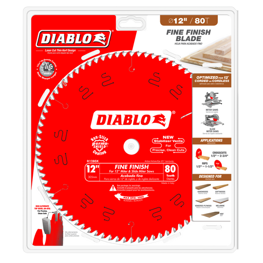 Diablo D1280X 12" x 80-Teeth Fine Finish Saw Blade for Wood - Package image