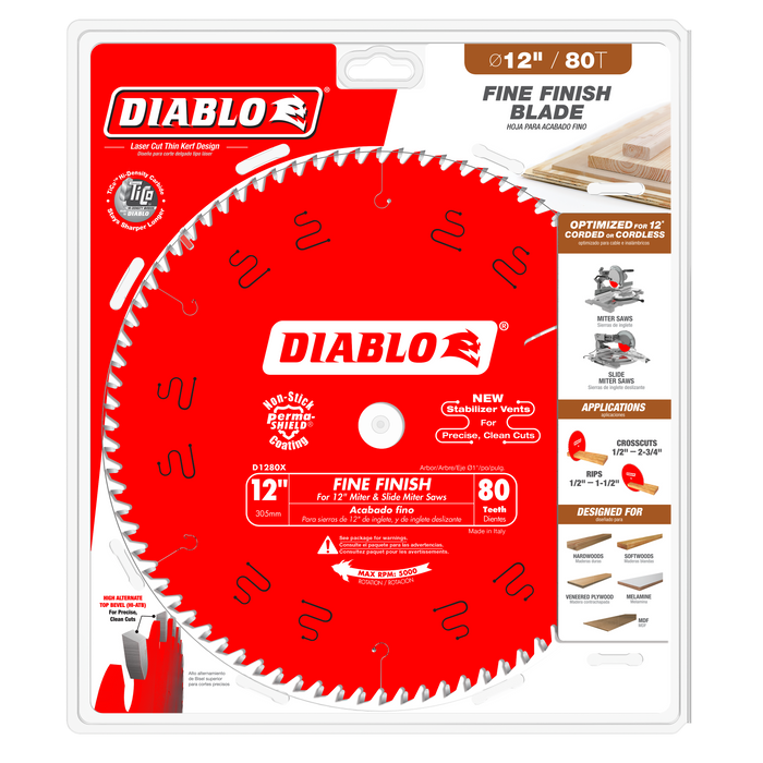 Diablo D1280X 12" x 80-Teeth Fine Finish Saw Blade for Wood - Package image