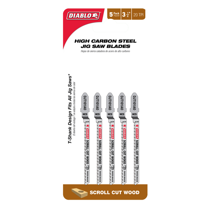 Diablo DJT101AO5 3-1/4" 20TPI High Carbon Steel Jig Saw Blade Set for Wood (5-pk) - Package image
