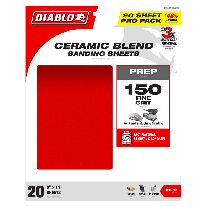 Diablo DCS911150S20G 9" x 11" 150-Grit Sanding Sheets (20-pk) - Package image