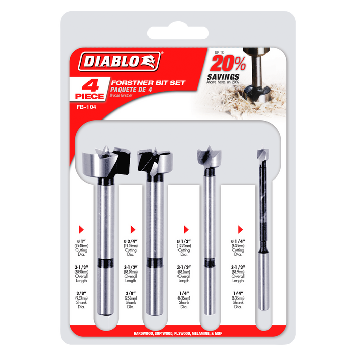 Diablo FB-104 4-Piece Forstner Bit Set for Wood - Package image