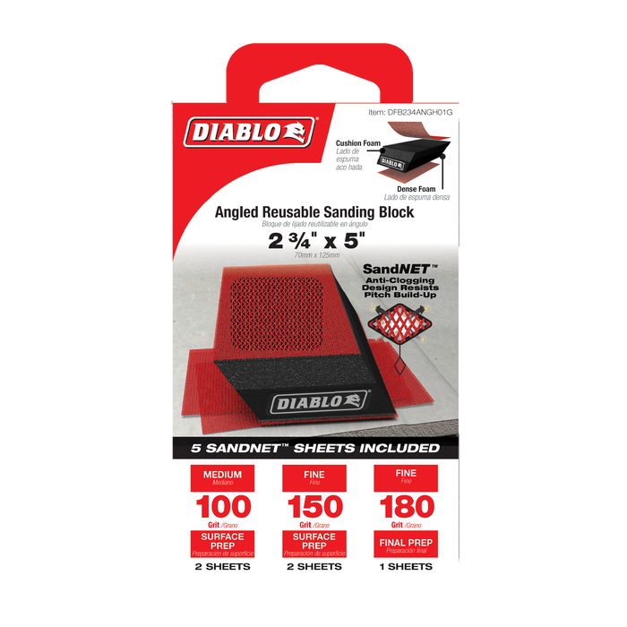 Diablo DFB234ANGH01G 2-3/4" x 5" Reusable Angled Hand Sanding Block - Package image