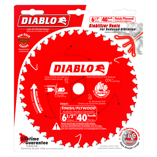Diablo D0641X 6-1/2" x 40 Tooth Finish Trim Saw Blade - Package image