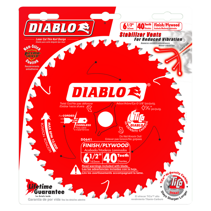Diablo D0641X 6-1/2" x 40 Tooth Finish Trim Saw Blade - Package image