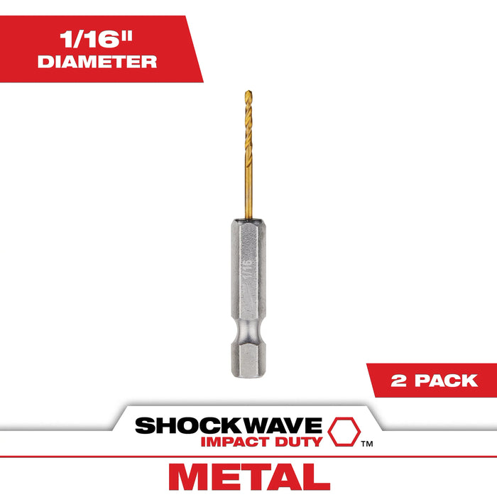 Milwaukee Shockwave 1/16 in. X 2-1/4 in. L Titanium Red Helix Drill Bit Hex Shank 2 pc 48-89-4601, main product view