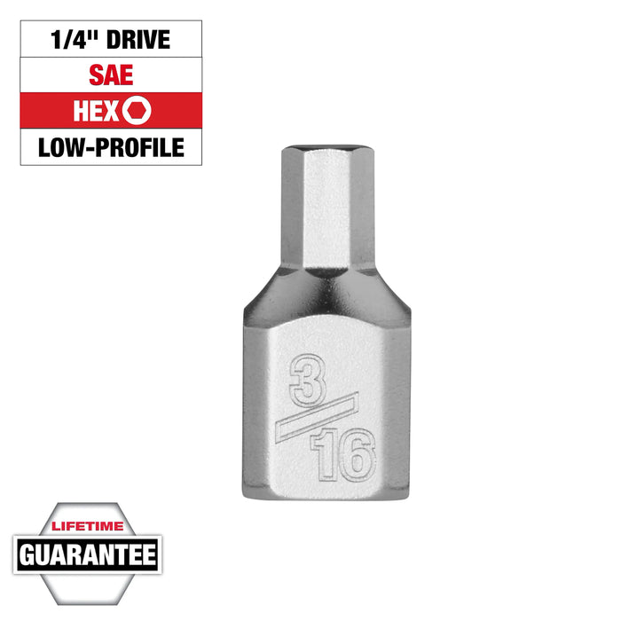 Milwaukee 1/4in. Drive 3/16in. Low-Profile Hex Bit Socket, 45-34-1123, main product view