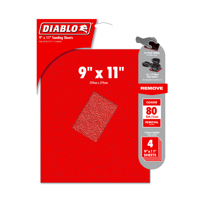 Diablo DCS911080S04G 9" x 11" 80-Grit Sanding Sheet (4-ck) - Package image