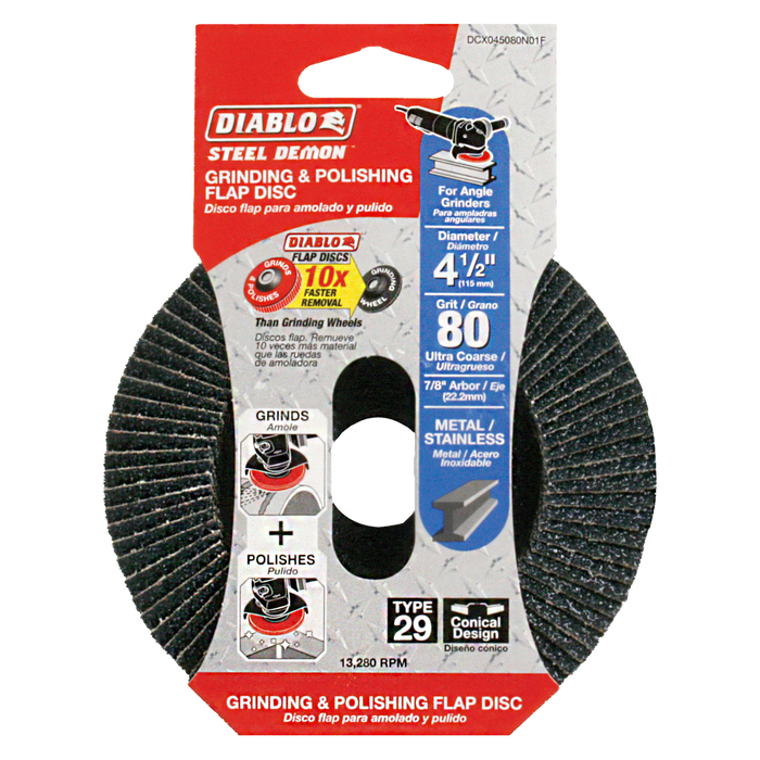 Diablo DCX045080N01F 4-1/2" 80-Grit Type 29 Steel Demon™ Flap Disc for Metal - Package image