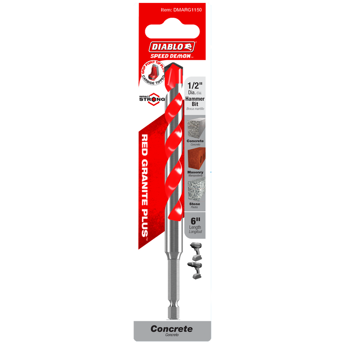 Diablo DMARG1150 1/2" x 4" x 6" SPEEDemon™ Red Granite PLUS™ Carbide-Tipped Hammer Drill Bit - Package image