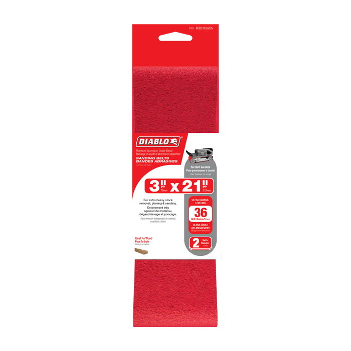 Diablo DCB321036S05G 3" x 21" 36-Grit Sanding Belts (5-pk) - Package image