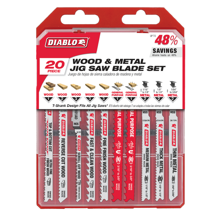 Diablo DJT20S 20-Piece Jig Saw Blade Set for Wood, Metal and Plastics - Package image