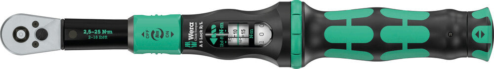 Click-Torque Lock A 5 R/L Torque wrench, adjustable, Torque Lock function, square head insert (1/4"), clockwise/counterclockwise torque operation, 2.5-25 Nm