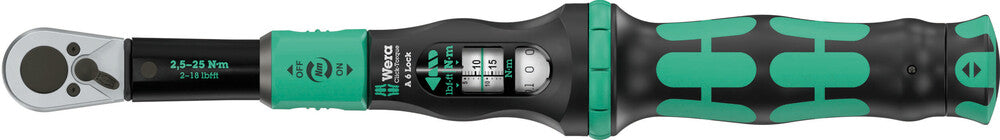 Click-Torque Lock A 6 Torque wrench, adjustable, Torque Lock function, reversible ratchet, clockwise torque operation, 2.5-25 Nm