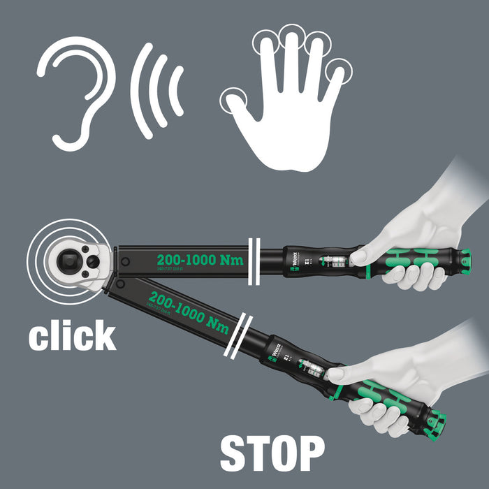 Wera Click-Torque E 1 Push R/L adjustable torque wrench for clockwise and anti-clockwise torque-control, 200-1000 Nm, 3/4" x 200-1000 Nm 05075631001, view 8