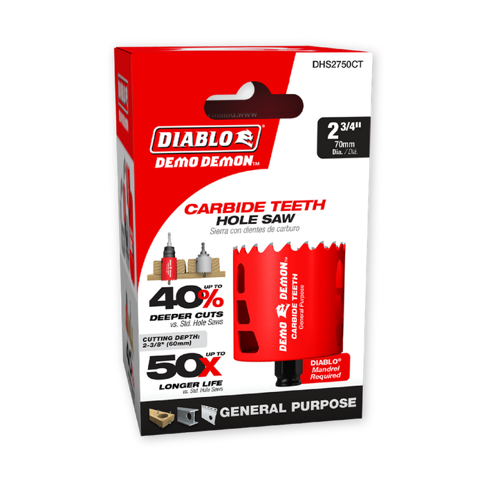 Diablo DHS2750CT 2-3/4" Carbide Teeth Hole Saw for Wood and Metal - Package image