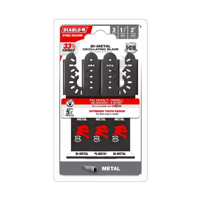 Diablo DOU125BF3 1-1/4" Steel Demon™ Universal Fit Bi-Metal Oscillating Blades for Metal (3-pk) - Package image