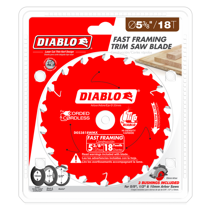 Diablo D053818WMX 5-3/8" x 18-Teeth Fast Framing Saw Blade for Wood - Package image