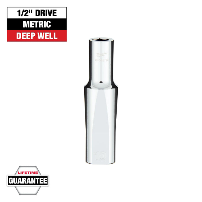 Milwaukee 10 mm X 1/2 in. drive Metric 6 Point Standard Deep Socket 1 pc 45-34-9134, main product view