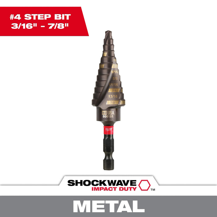 Milwaukee Shockwave 3/16 to 7/8 in. High Speed Steel Impact Step Drill Bit Quick-Change Hex Shank 48-89-9244, main product view