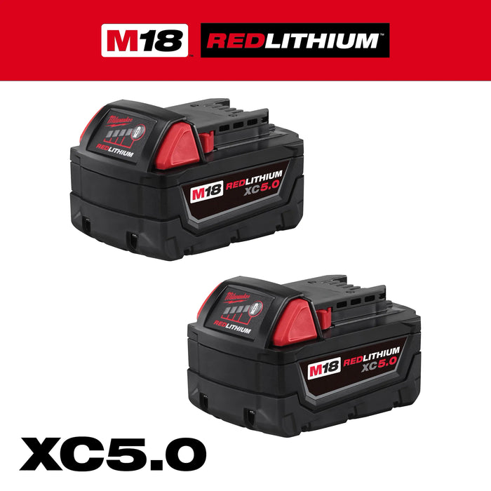 Milwaukee M18 RedLithium XC5.0 5 Ah Lithium-Ion Extended Capacity Battery Pack 2 pc 48-11-1852, main product view