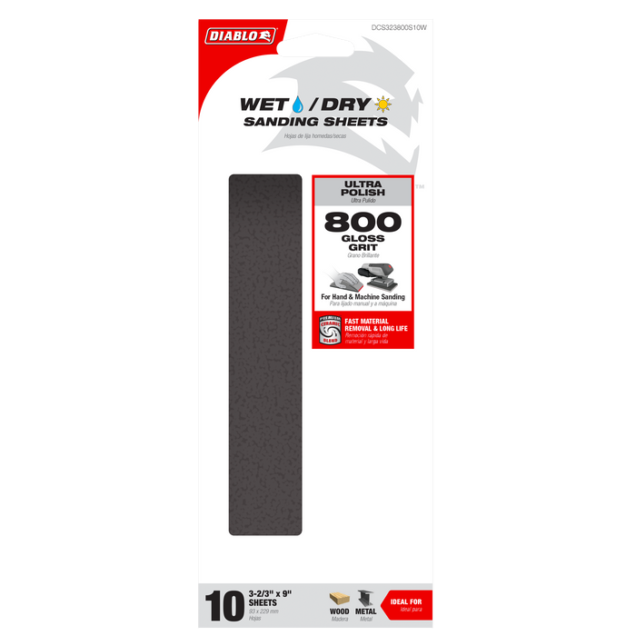 Diablo DCS323800S10W 10-Piece 1/3 Sheet 800-Grit Wet/Dry Sanding Sheets - Package image