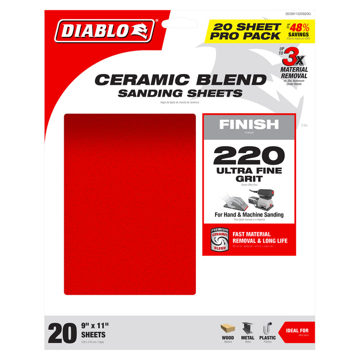 Diablo DCS911220S20G 9" x 11" 220-Grit Sanding Sheets (20-pk) - Package image