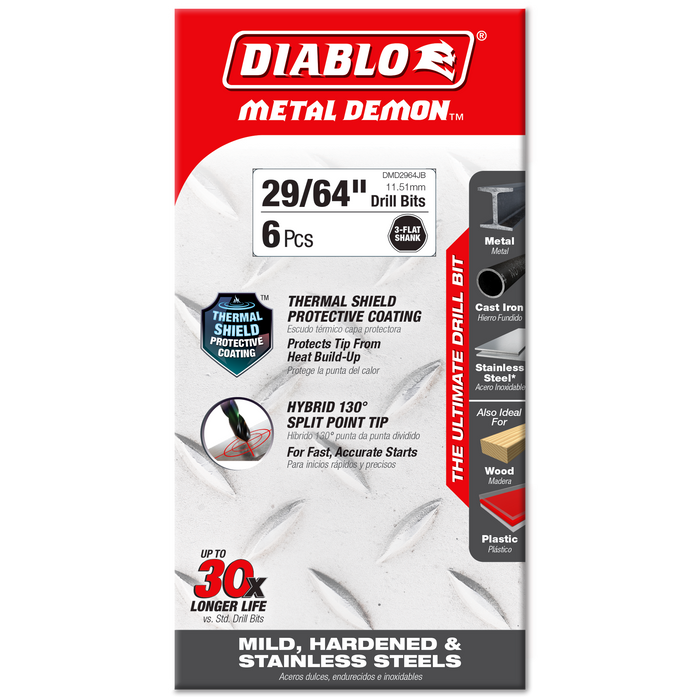 Diablo DMD2964JB 29/64" Metal Demon™ Drill Bits for Mild, Hardened and Stainless Steels - Package image