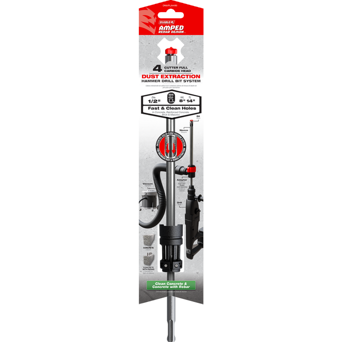 Diablo DMAPLA4450 1/2" x 8" x 14" AMPED™ Rebar Demon™ SDS-Plus 4-Cutter Full Carbide Head Dust Extraction Hammer Drill Bit - Package image