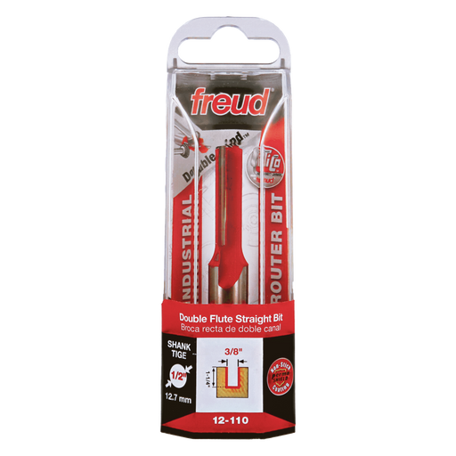 Freud 12-110 3/8" (Dia.) Double Flute Straight Bit (Eclipse Grind) - Package image