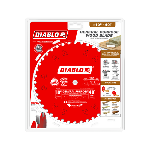 Diablo D1040X 10" x 40-Teeth General Purpose Saw Blade for Wood - Package image
