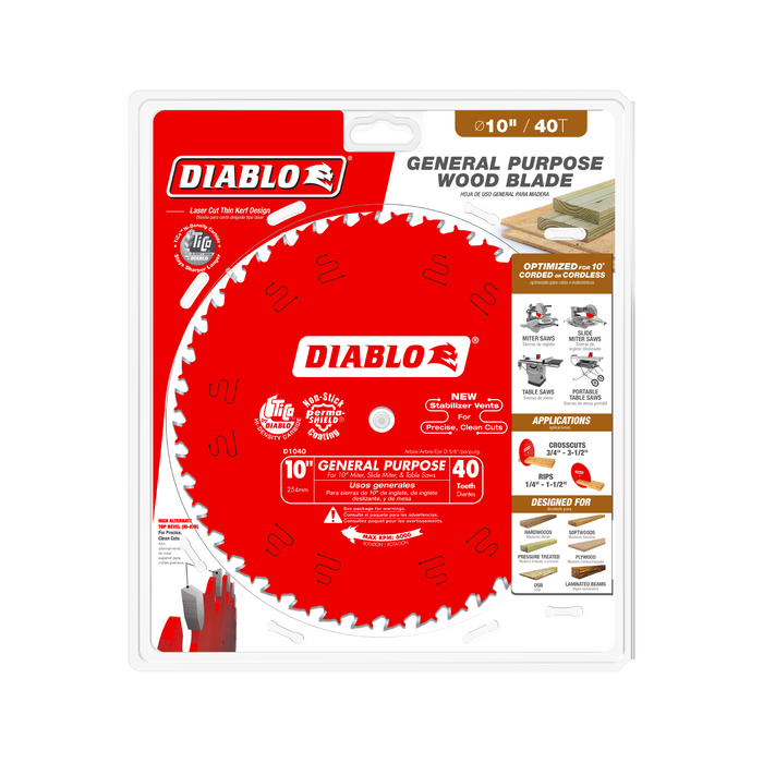 Diablo D1040X 10" x 40-Teeth General Purpose Saw Blade for Wood - Package image