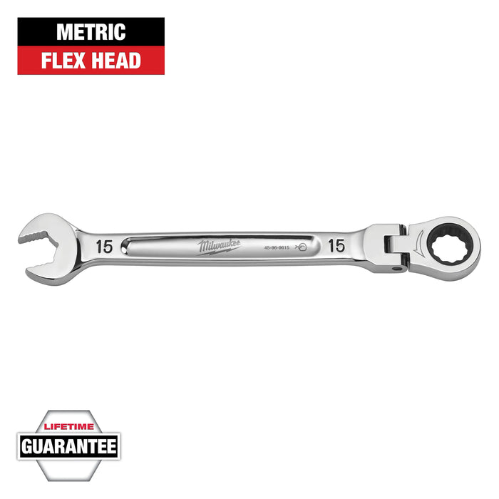 Milwaukee 15 mm X 15 mm 12 Point Metric Flex Head Combination Wrench 7.95 in. L 1 pc 45-96-9615, main product view