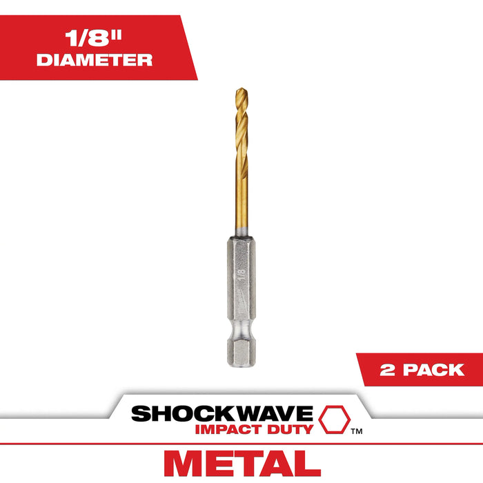 Milwaukee Shockwave 1/8 in. X 2.62 in. L Titanium Red Helix Drill Bit Hex Shank 2 pc 48-89-4605, main product view