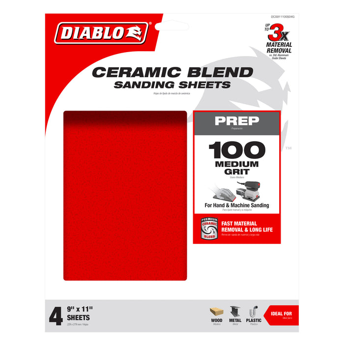 Diablo DCS911100S04G 9" x 11" 100-Grit Sanding Sheets (4-pk) - Package image