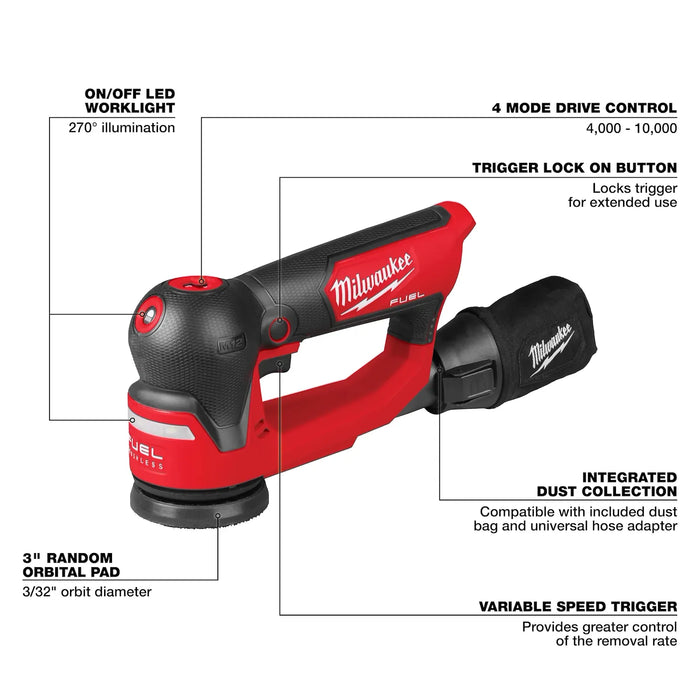 Milwaukee M12 FUEL™ 3" Random Orbital Detail Sander  2535-20