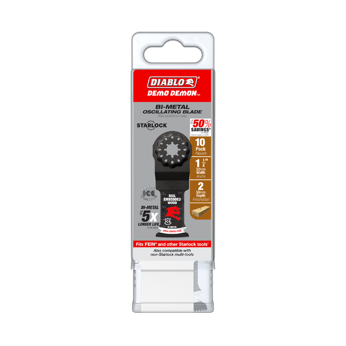 Diablo DOS125BW10 1-1/4" Demo Demon™ Starlock Bi-Metal Oscillating Blades for Nail-Embedded Wood (10-pk) - Package image