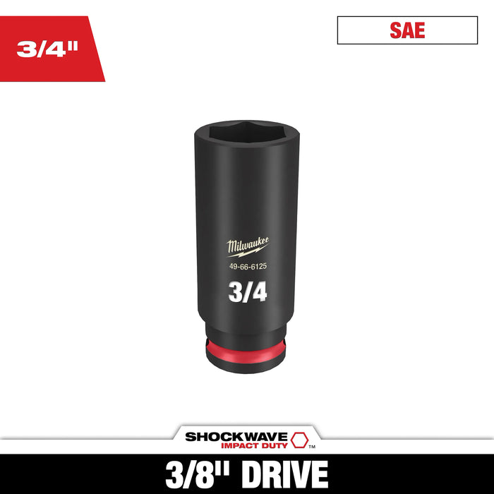 Milwaukee SHOCKWAVE Impact Duty Socket 3/8in Drive 3/4in Deep 6 Point 49-66-6125, main product view