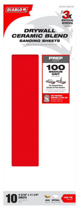 Diablo DCS431100S10G 10-Piece 4-3/16" x 11-1/4" 100-Grit Sanding Sheets for Drywall - Package image