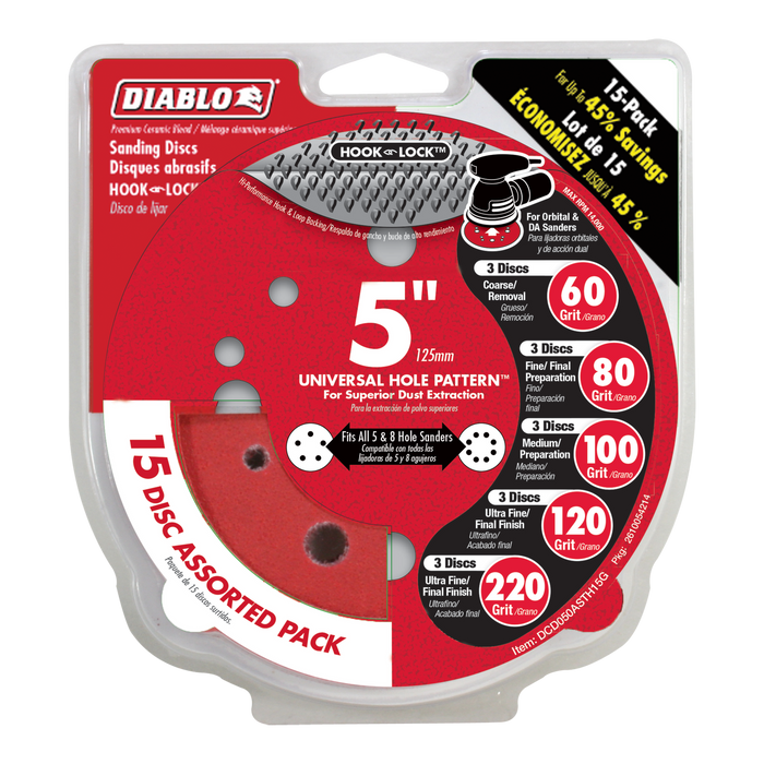 Diablo DCD050ASTH15G 15-Piece 5" Hook & Lock™ ROS Sanding Disc Set - Package image