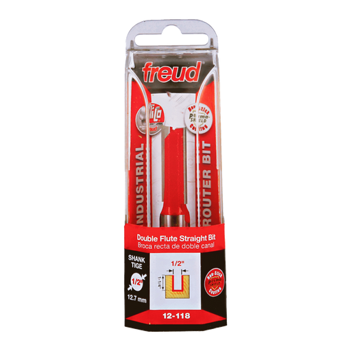 Freud 12-118 1/2" (Dia.) Double Flute Straight Bit (Eclipse Grind) - Package image