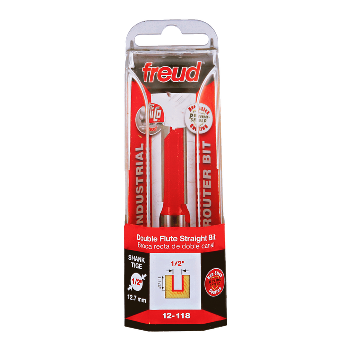 Freud 12-118 1/2" (Dia.) Double Flute Straight Bit (Eclipse Grind) - Package image