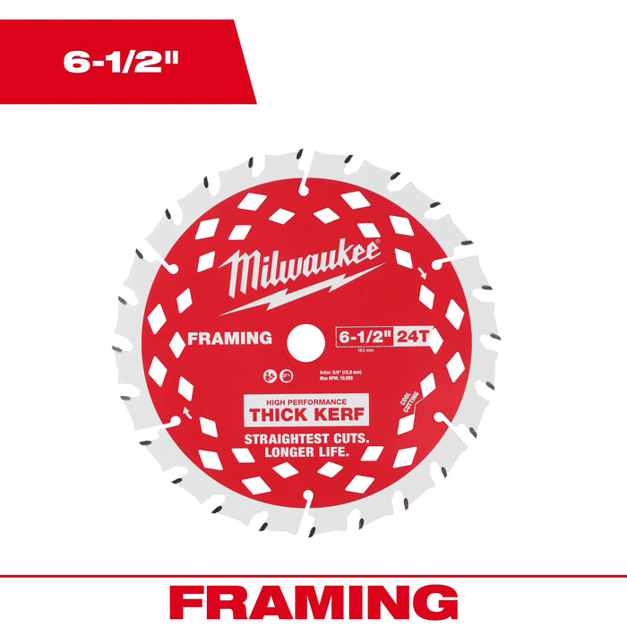 Milwaukee 6-1/2 in. D X 5/8 in. Framing Tungsten Carbide Circular Saw Blade 24 teeth 1 pc 48-40-0620, main product view