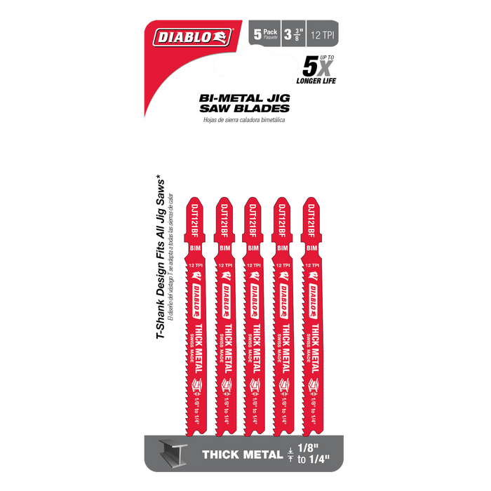 Diablo DJT121BF5 3-3/8" 12TPI Bi-Metal Jig Saw Blades for Thick Metal (5-pk) - Package image