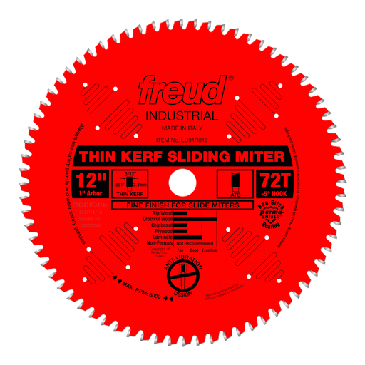 Freud LU91R012 12" Thin Kerf Sliding Compound Miter Saw Blade - Main image