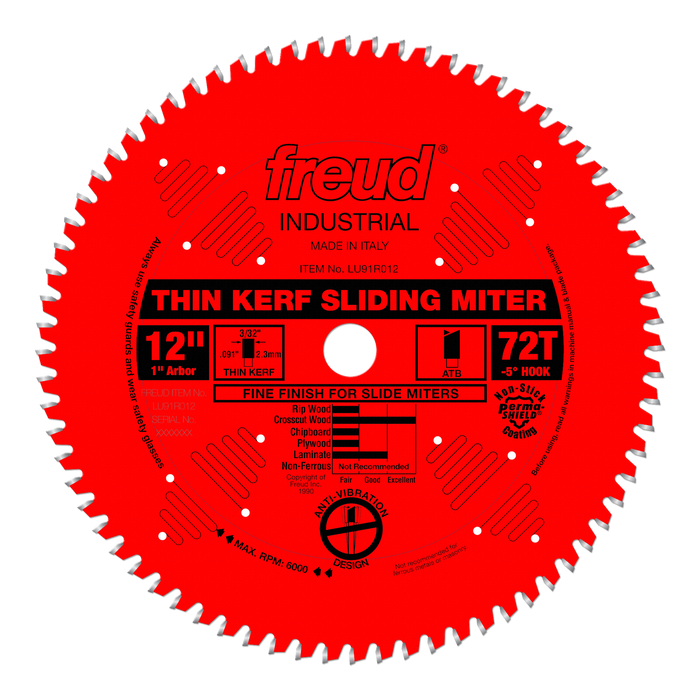Freud LU91R012 12" Thin Kerf Sliding Compound Miter Saw Blade - Main image