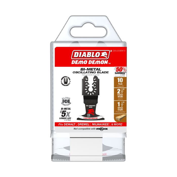 Diablo DOU250BW10 2-1/2" Universal Fit Bi-Metal Oscillating Blades for Nail-Embedded Wood - Package image