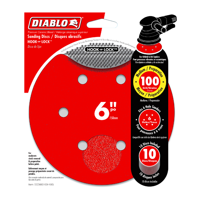 Diablo DCD060100H10G 6" 100 Grit  ROS Hook & Lock™ Discs (10-pk) - Package image