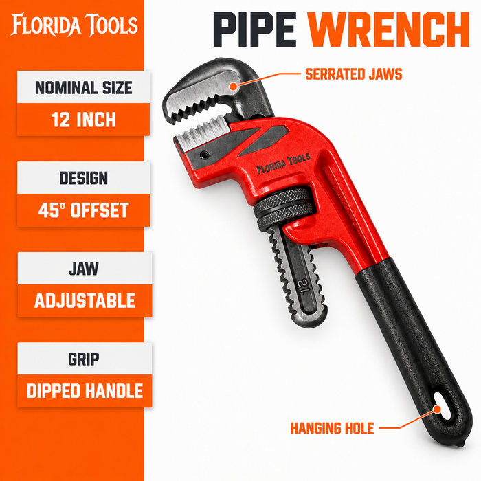 Florida Tools 45 degree offset pipe wrench features