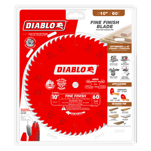 Diablo D1060X 10" x 60-Teeth Fine Finish Saw Blade for Wood - Package image