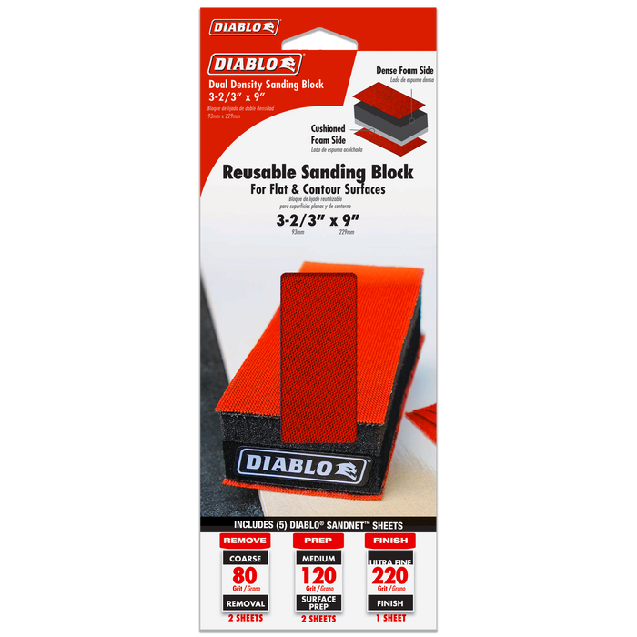 Diablo DFB323DUOH01G 3-2/3" x 9" Reusable Hand Sanding Block - Package image